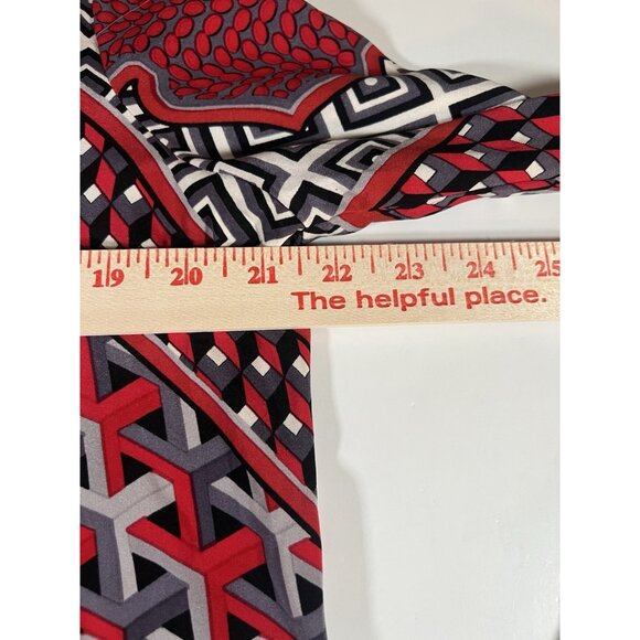 Hale Bob vintage Y2K red gray geometric silk vneck blouse flowy L officecore - Picture 6 of 7